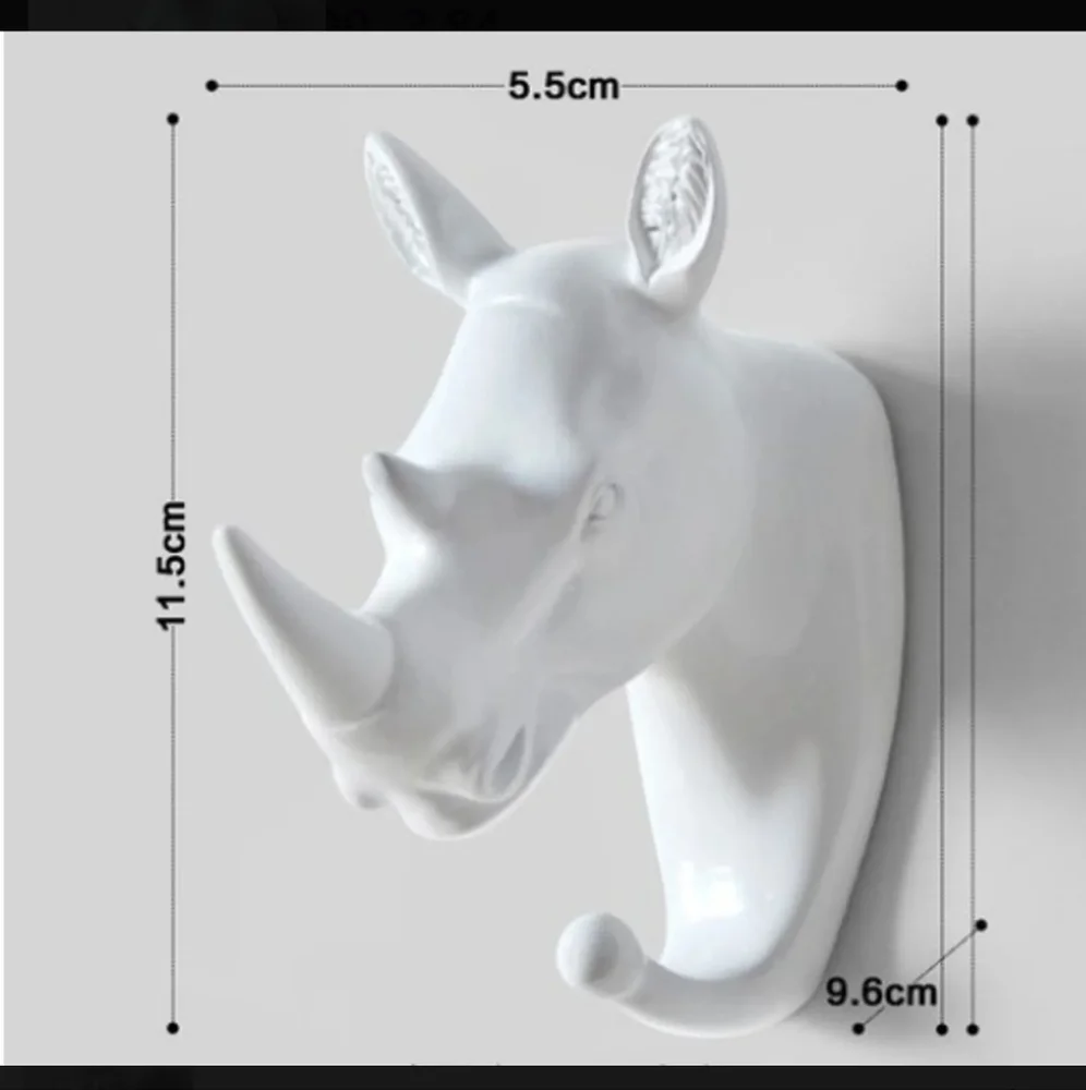 Decorative Glossy White Rhino Head PVC Wall Hook